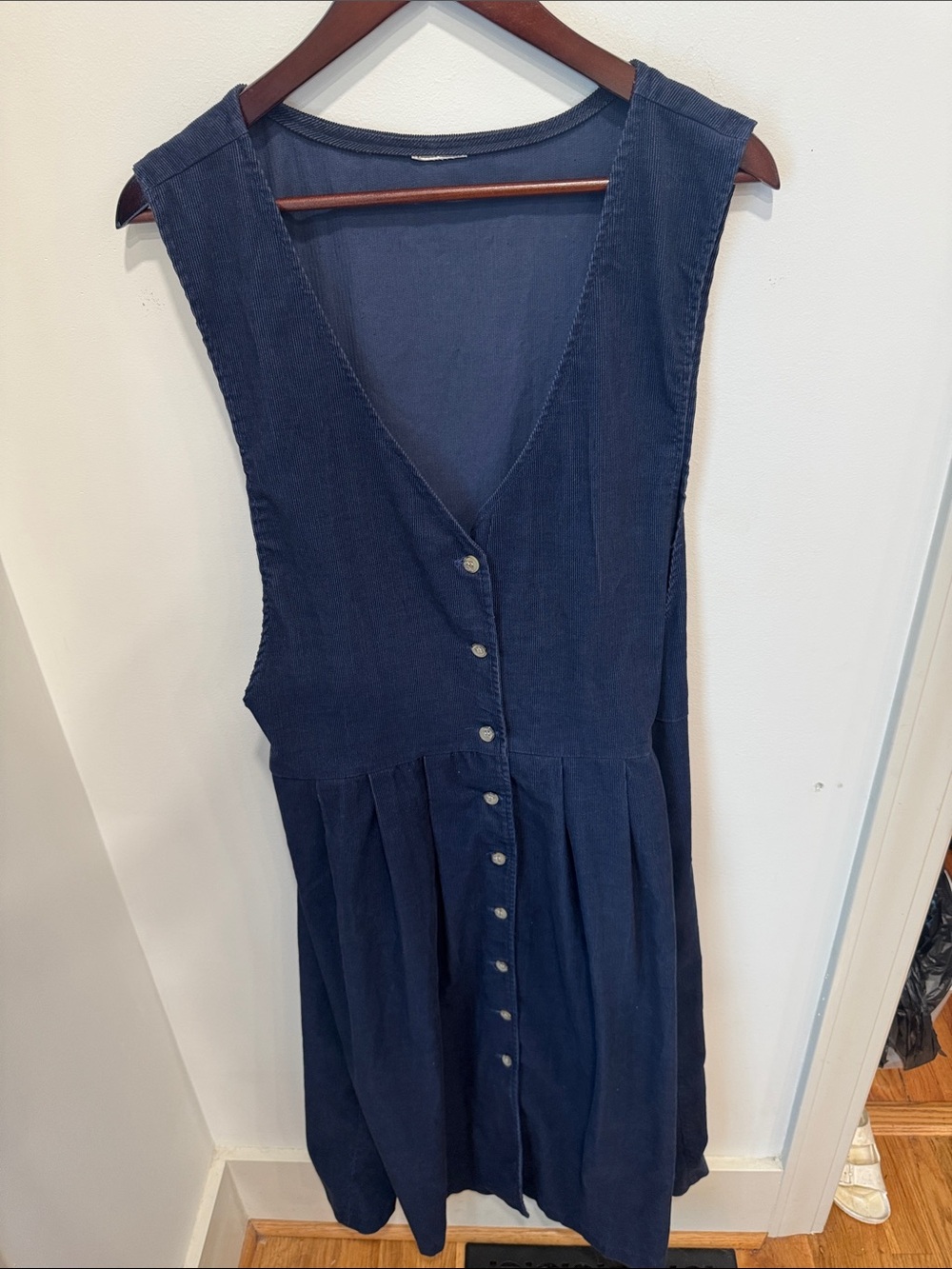 VINTAGE COTTAGECORE GRAIL! Navy Corduroy Button-Front Jumper Pinafore Dress